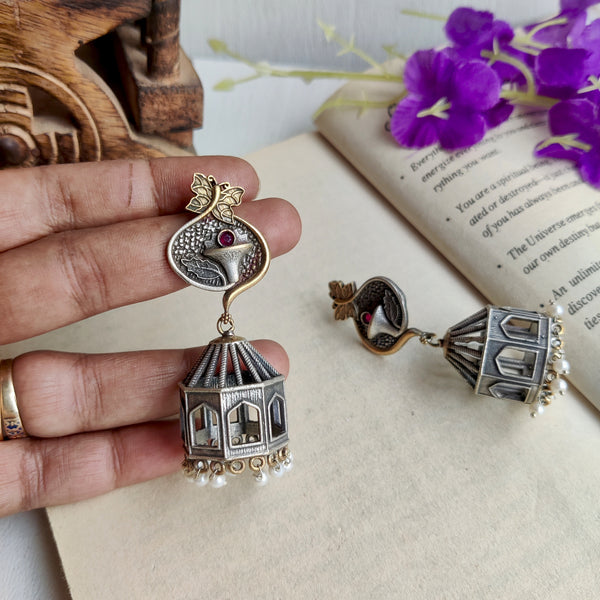 "Neera" Silver Look Alike Dual Tone Jhumka