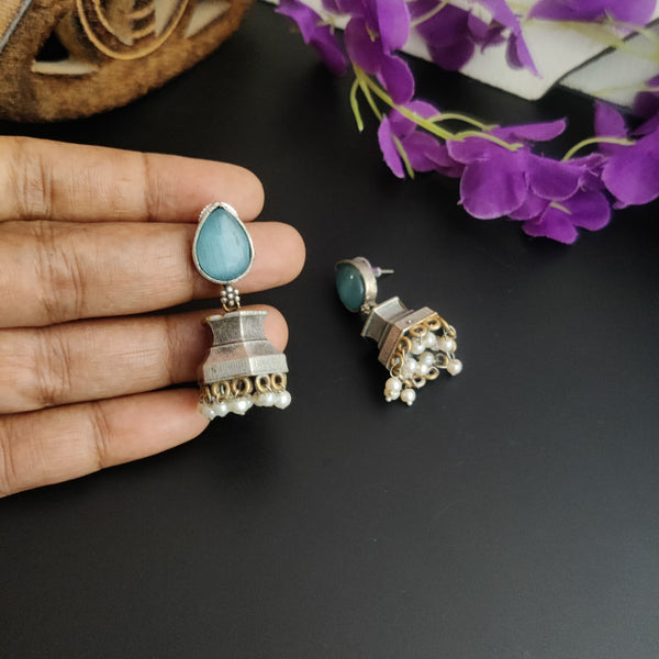 "Salena" Dual tone Oxidized jhumka earrings