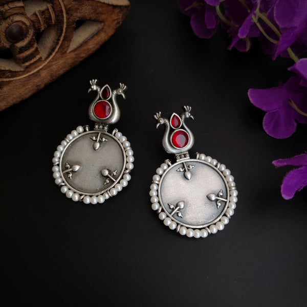 “Pakshi” Silver Toned Handcrafted Brass Earring