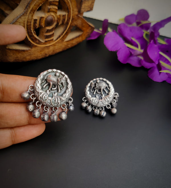 "Lavanya" Silver Look Alike Oxidized Stud Earrings