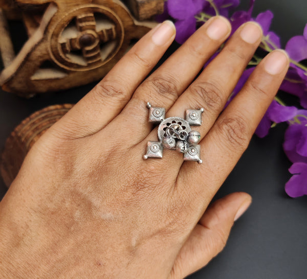 "khushboo" Adjustable Oxidized Silver Brass Rings