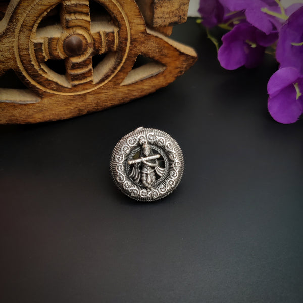 Kanhaji Adjustable Oxidized Silver Brass Rings