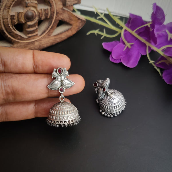 "Peacock" Silver Look Alike Oxidized Jhumka