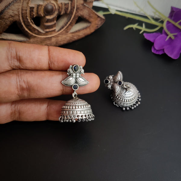"Peacock" Silver Look Alike Oxidized Jhumka