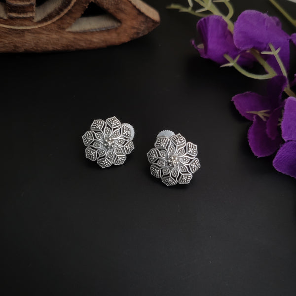 Oxidized Floral Stud Earrings