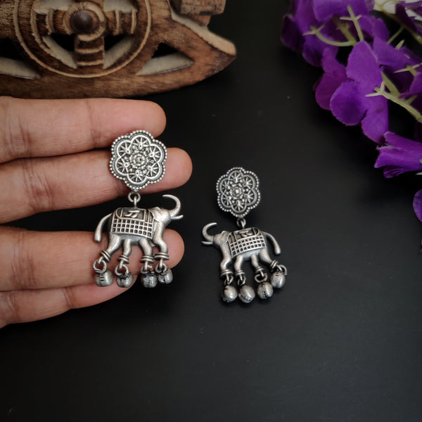 "Manila" Silver Look Alike Elephant motif Oxidized Earrings