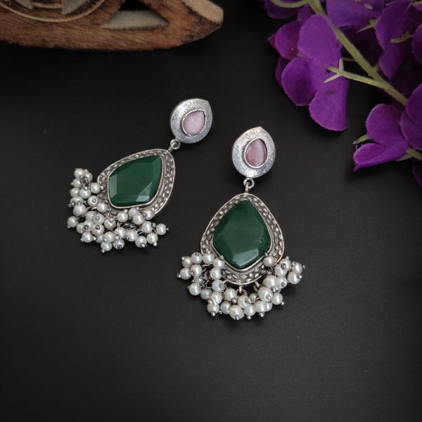"Anaya" Silver Look Alike Monalisa stone Oxidized Dangler  Earrings