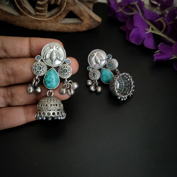"Meet" Silver Look Oxidized Jhumka