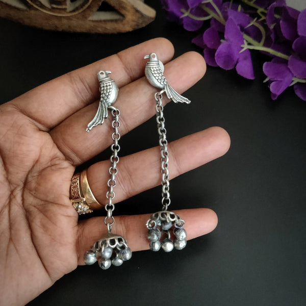 Silver Look Alike Bird Dangler Jhumka - The Fiona Store