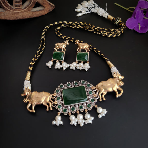 “Cow” Dual tone Oxidised Necklace Set