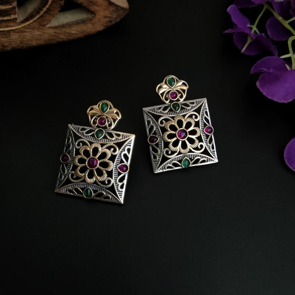 "Chinki" Silver Look Alike Oxidized Dual Tone Earrings