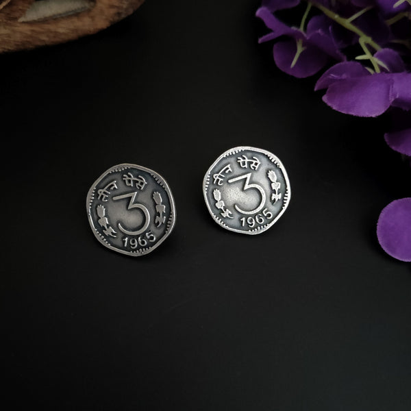 Vintage Three Paise Coin Stud Earrings