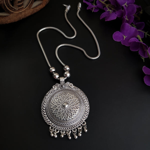 "Ishika" Silver Oxidised long Necklace