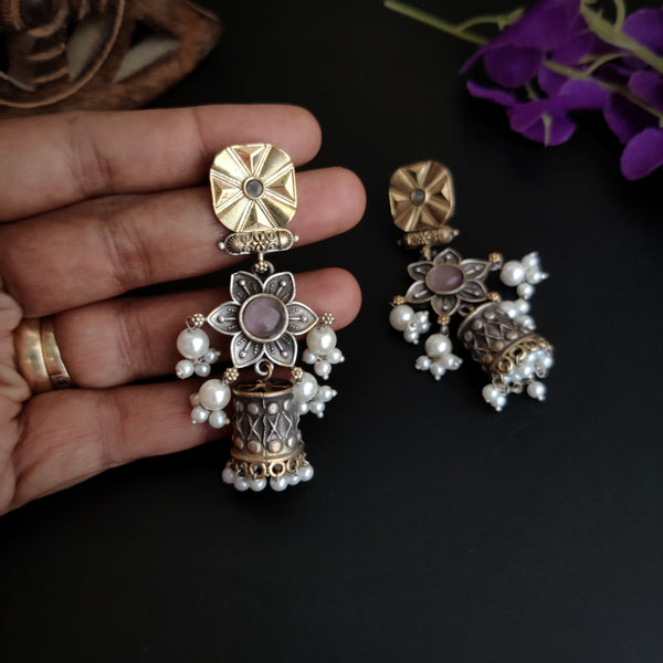"Jimmika Statement Earrings in Dual tone Polish