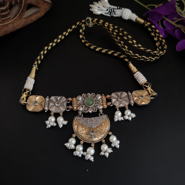 “Okha” Silver Look alike Dual Tone Necklace