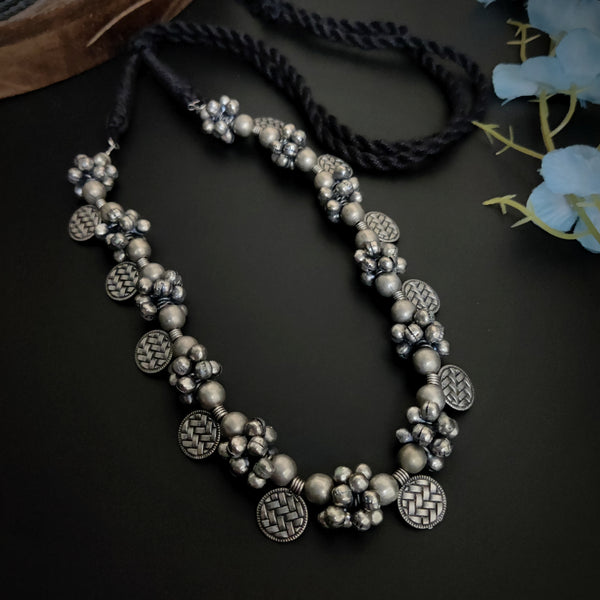Oxidised Silver-Plated Coin & Beaded Necklace(Adjustable)