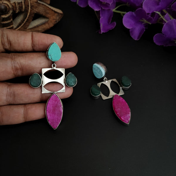 "Reshmi  Druzzy Stone Oxidized Earrings