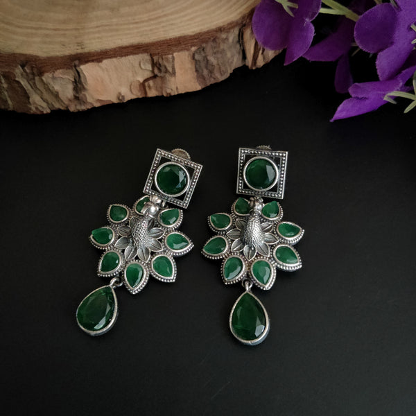 "Purab" Silver Look Alike Monalisa stone Earrings