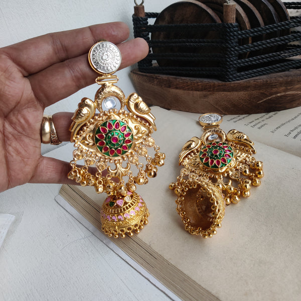 Gold-Plated Meenakari Ghungroo Kashmiri Long Earrings