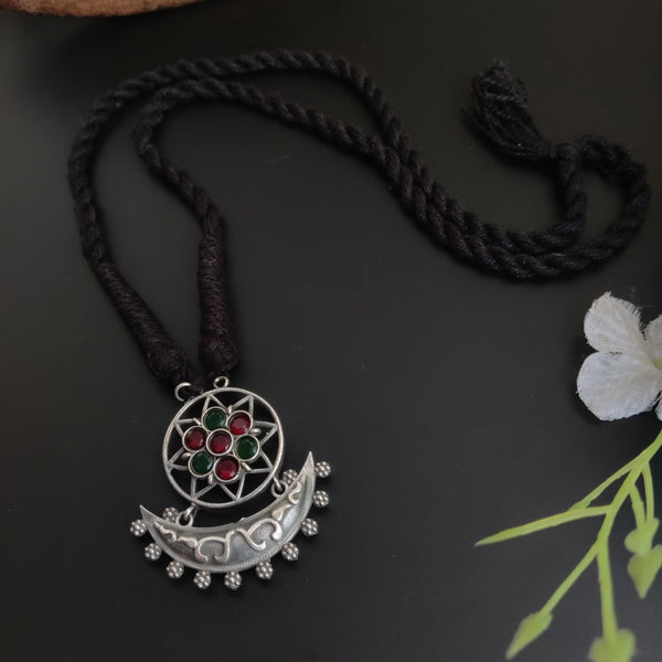 "Urvashi" Silver Look Alike Black Tassel Necklace