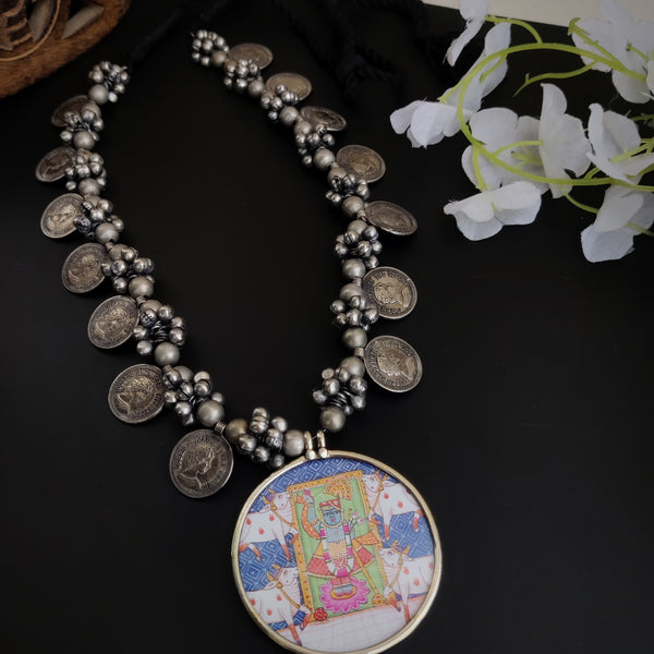"Ahana" Silver Look Alike Oxidised Photo Frame Necklace