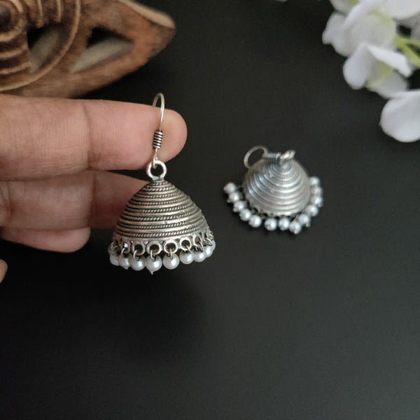 "Ritvi" Silver Look Alike Pearl Hook Jhumka