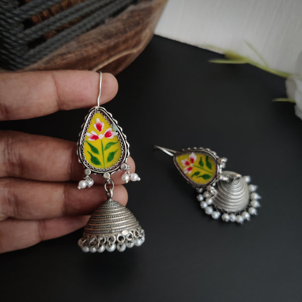 "Kanika" Silver Look Alike Hand Painted Earrings