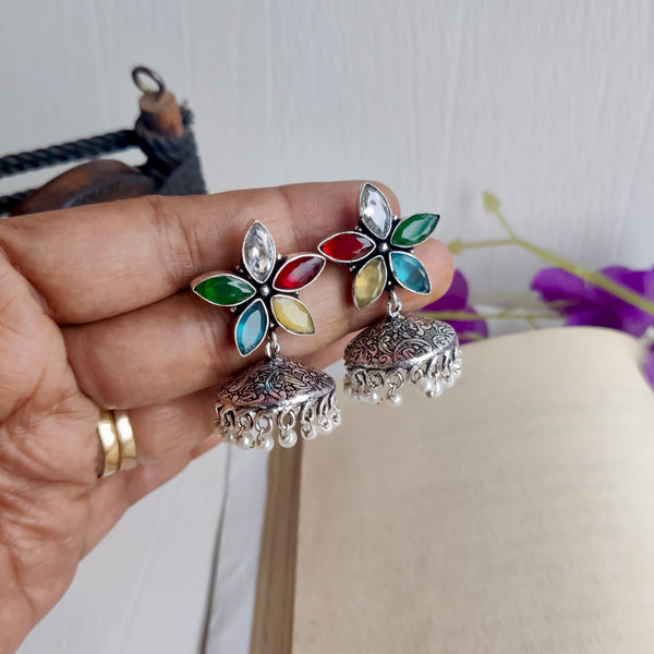 "Anusha" Oxidised Floral stud Jhumka