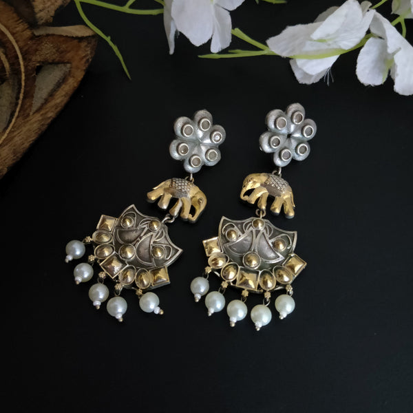 Oxidised Dual Tone long Earrings