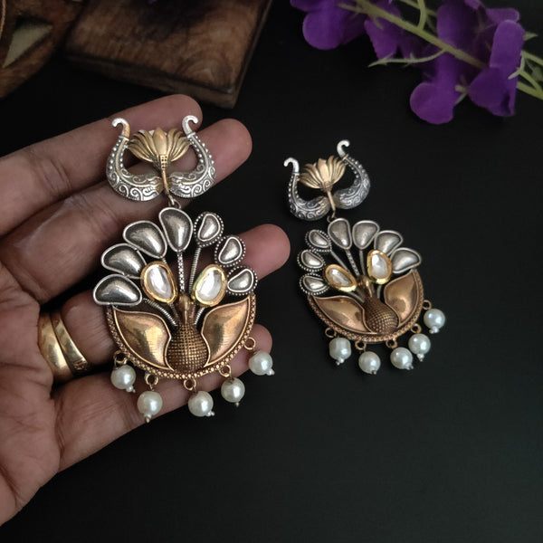 Veda Oxidized Dual Tone Kundan Dangler