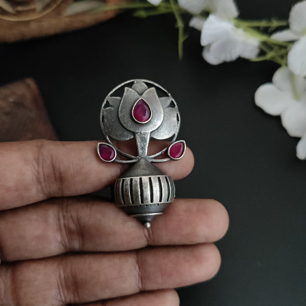 Adjustable Oxidized Silver Brass Lotus Rings