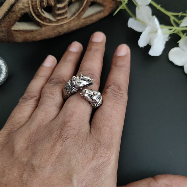 Intricate Statement elephant Adjustable Oxidized Silver Brass Rings