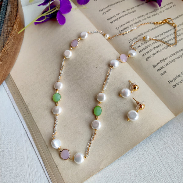 "Samara" Dual tone with pearl  beads Necklace set
