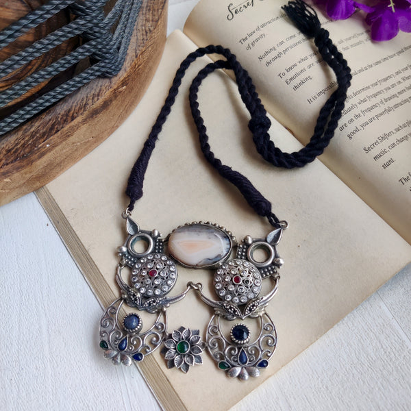 "Kamalinī" Silver Look Alike Oxidised Necklace