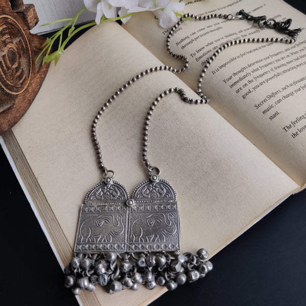 Tanisha" Silver Look Alike Oxidized long Necklace