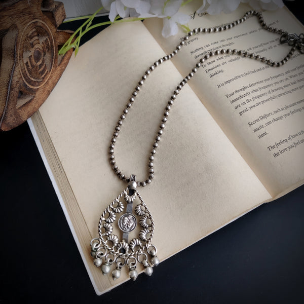 "Manisha"  Silver Look Alike Oxidized statement long Necklace