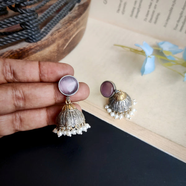"Salena" Dual tone Oxidized jhumka earrings