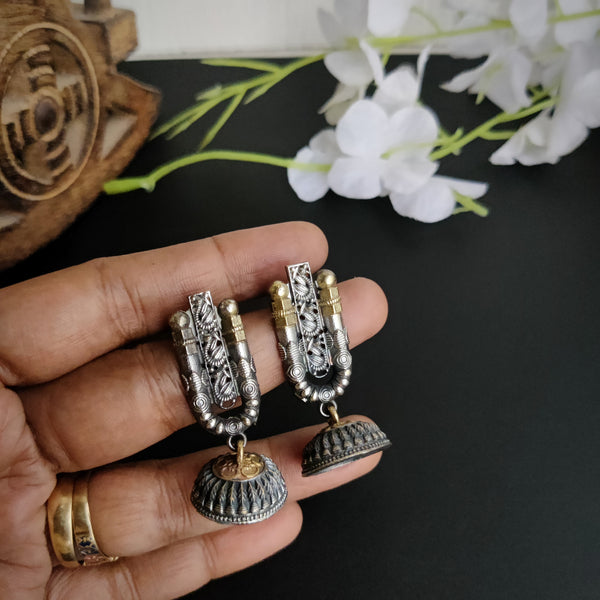 "Kanak" Silver Look Alike Oxidized Dangler Earrings