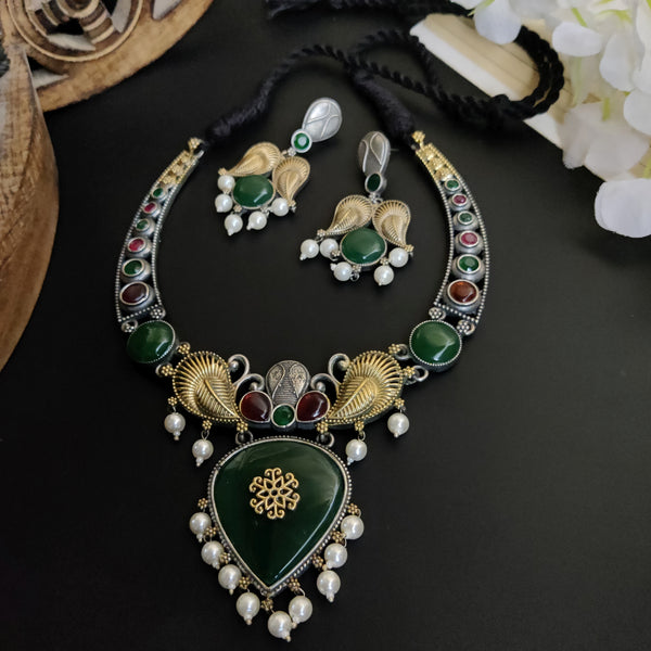 “Okha” Silver Look alike Dual Tone Necklace