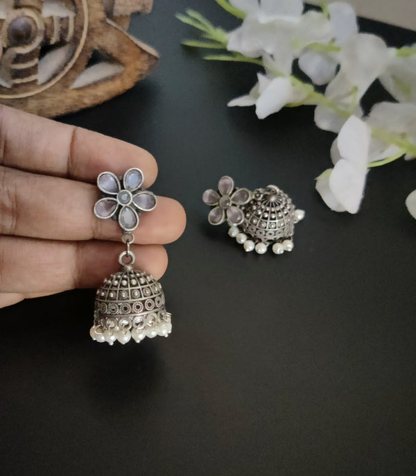 "Sneh" Silver Look Alike Oxidized Brass Jhumka