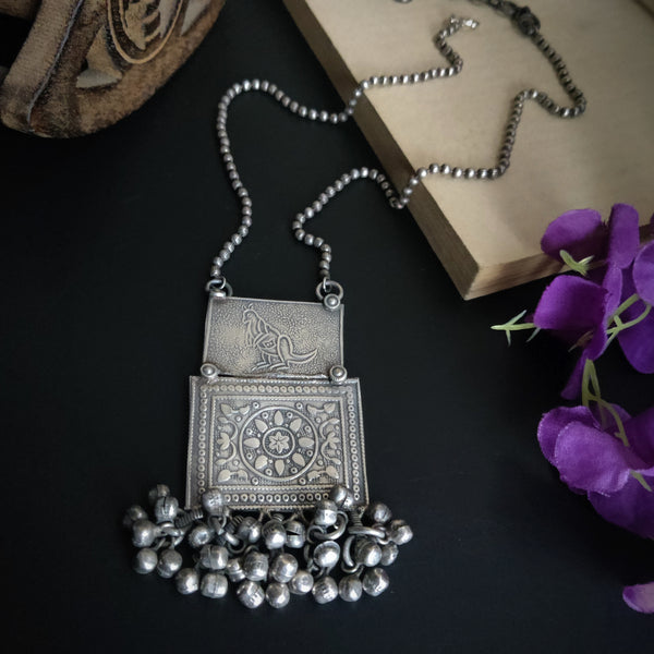 "Abhitha" Silver Look Alike Oxidized Necklace