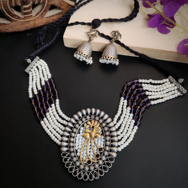 “Avantika” Silver Look alike Dual Tone Necklace set