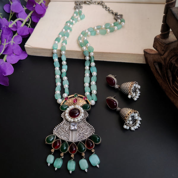 Designer Antique Silver Finish Necklace Set for Women