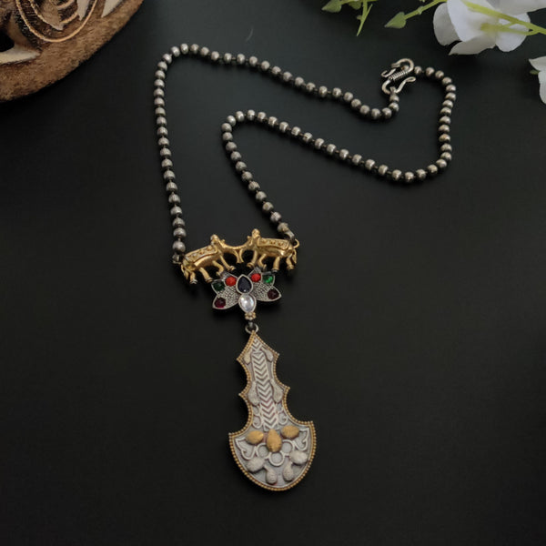 Dual Tone Elephant Motif Long Necklacepiece