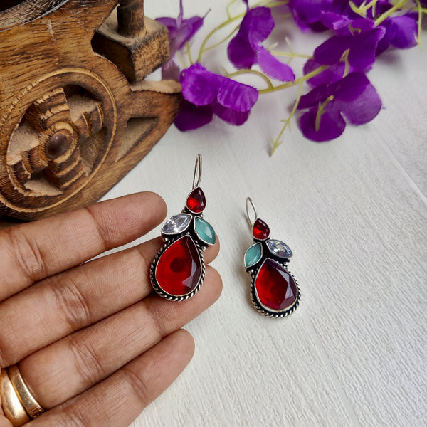 "Heena" Silver Look Alike Monalisa Stone Earrings