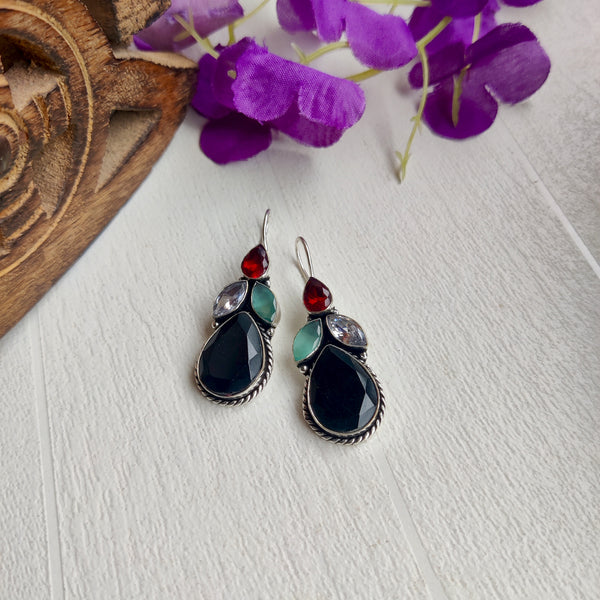 "Heena" Silver Look Alike Monalisa Stone Earrings