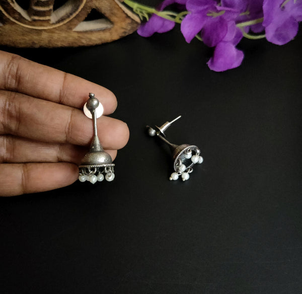 Silver Look Alike Oxidised light weight jhumki