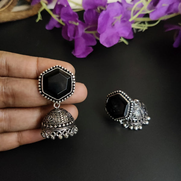 "Manorama" Silver Look Alike Oxidized Jhumka