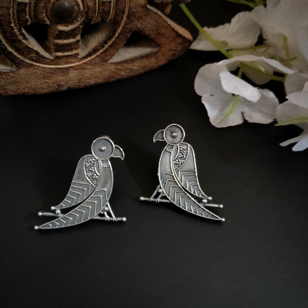 "Bird" Silver Look Alike Oxidized Studs Earrings
