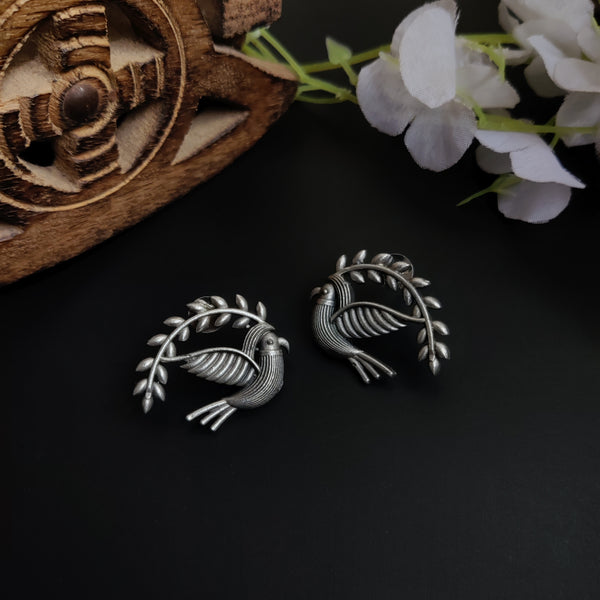 “Filigree Bird” Silver Toned Handcrafted Brass Earring